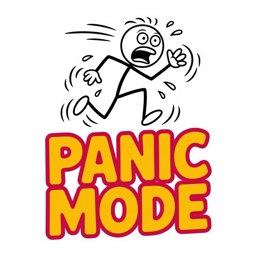 Funny Panic Mode Cartoon Sticker