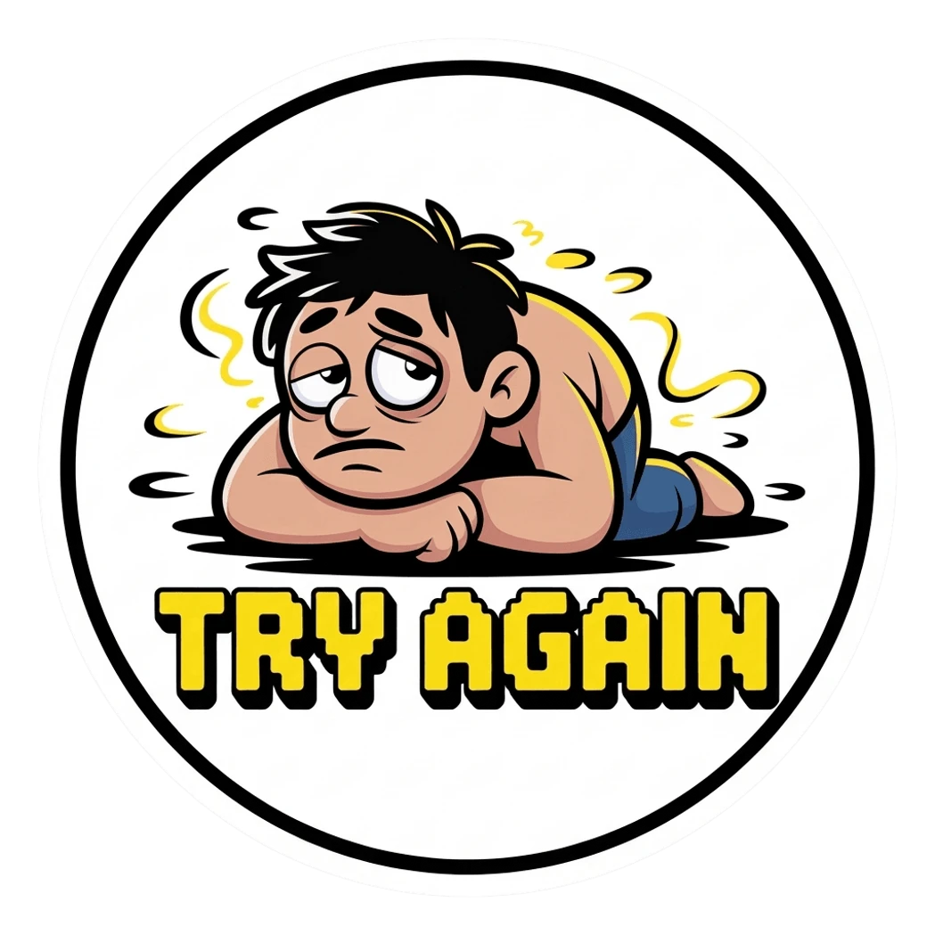 Funny Try Again Cartoon Character Sticker