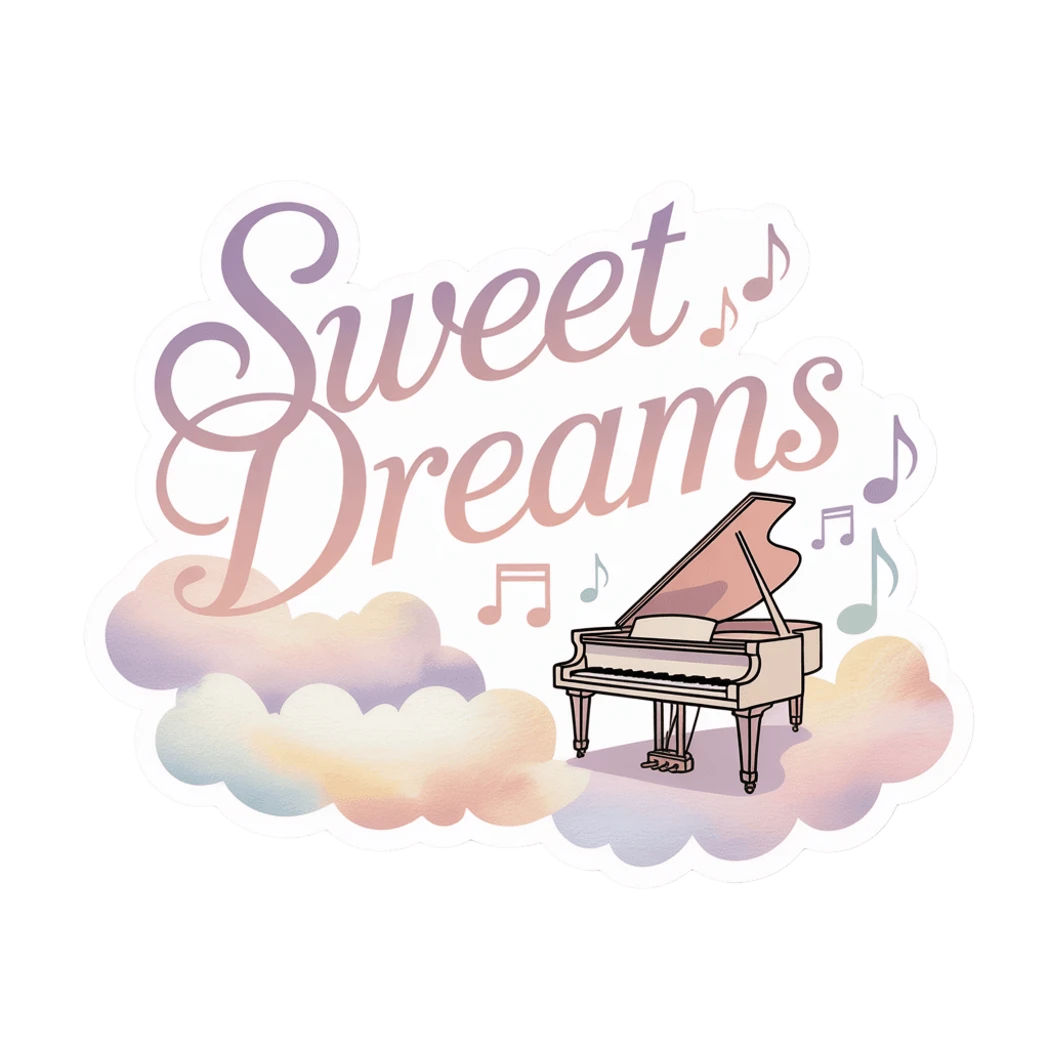 Sweet Dreams Piano and Clouds Vinyl Sticker