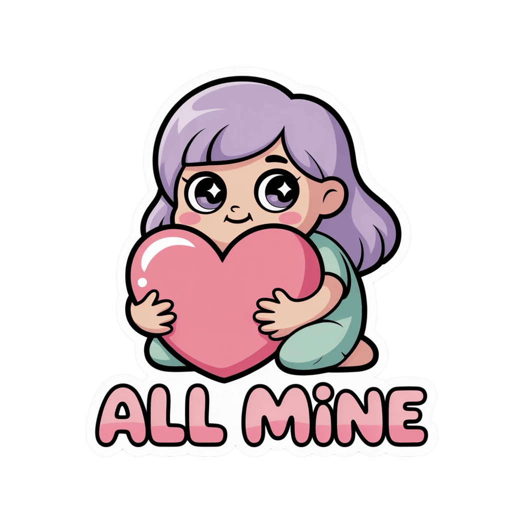 Kawaii Girl with Heart All Mine Vinyl Sticker