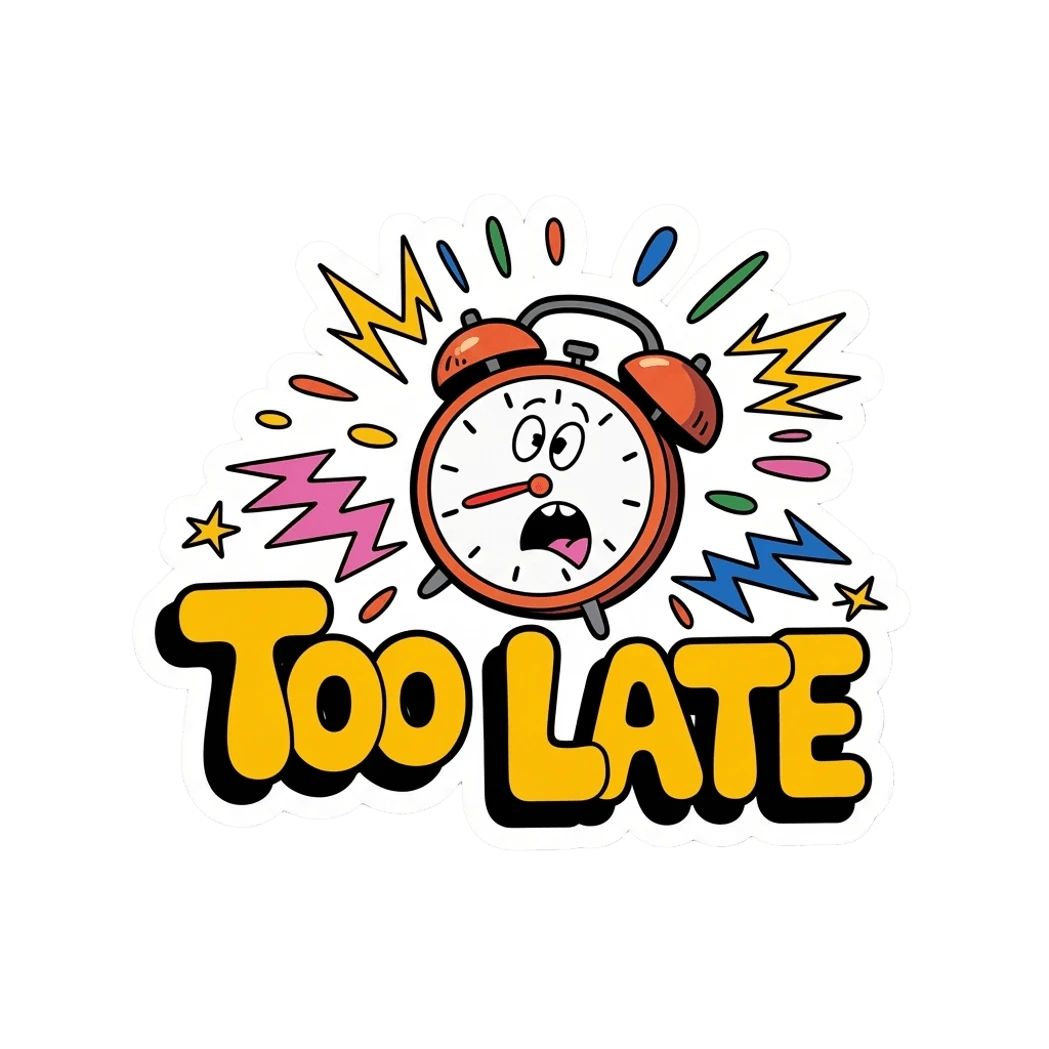 Funny Alarm Clock Too Late Vinyl Sticker