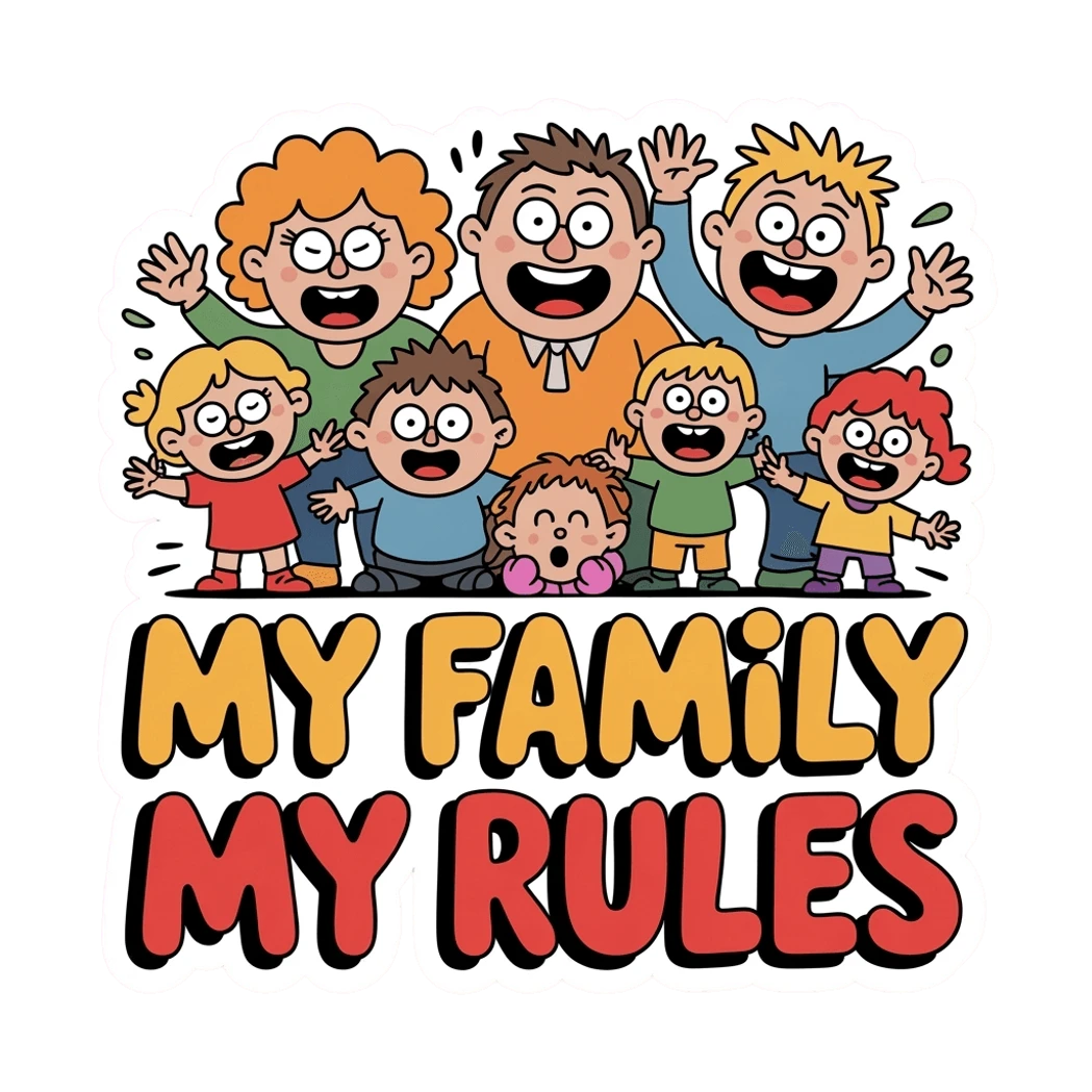 Colorful Cartoon Family My Rules Vinyl Sticker