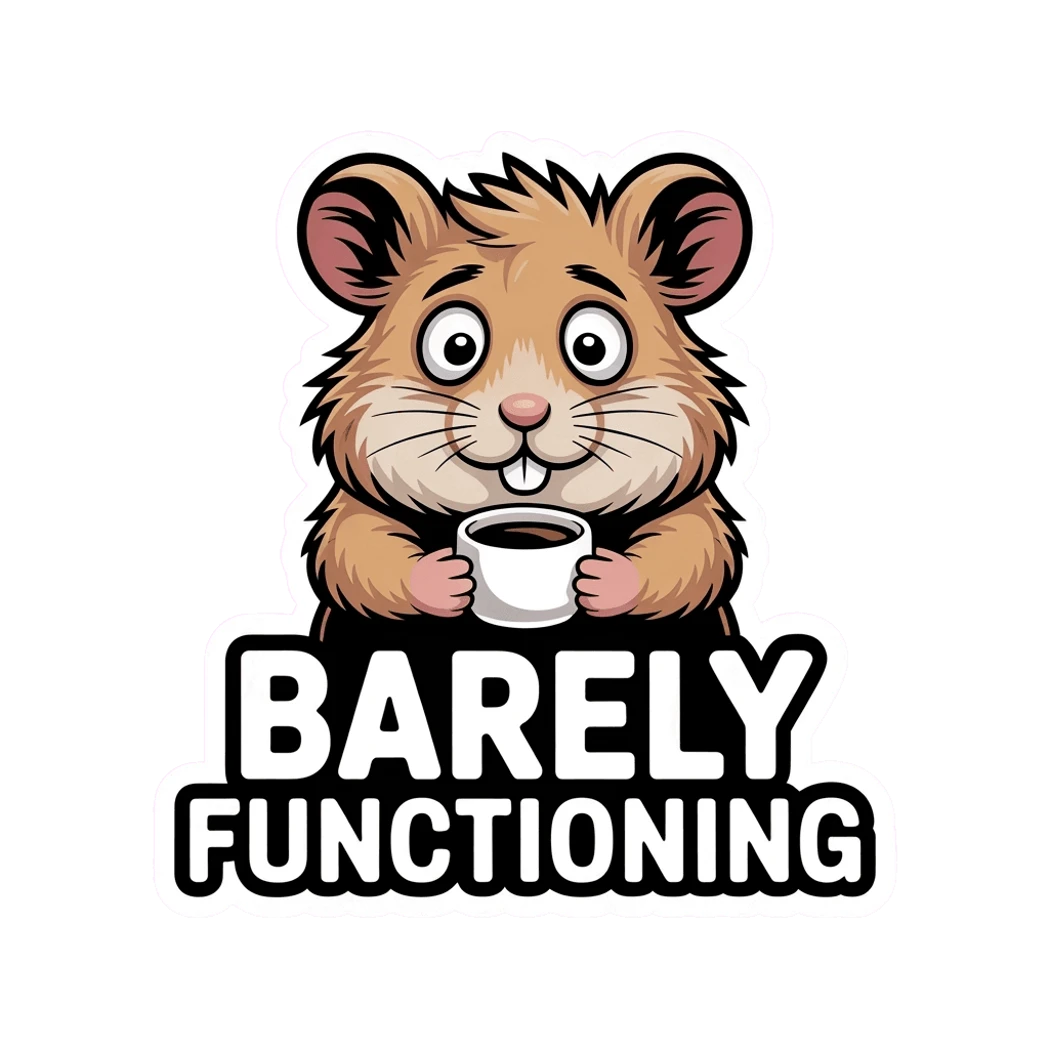 Funny Barely Functioning Hamster Coffee Sticker