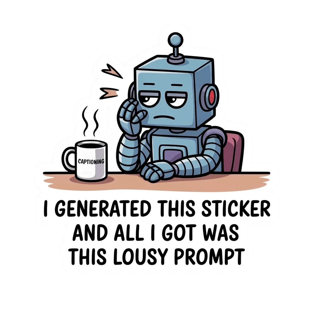 Funny Robot with Coffee and Prompt Vinyl Sticker