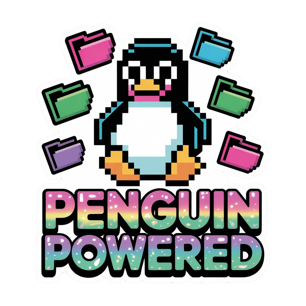 Pixel Art Penguin Powered Vinyl Sticker