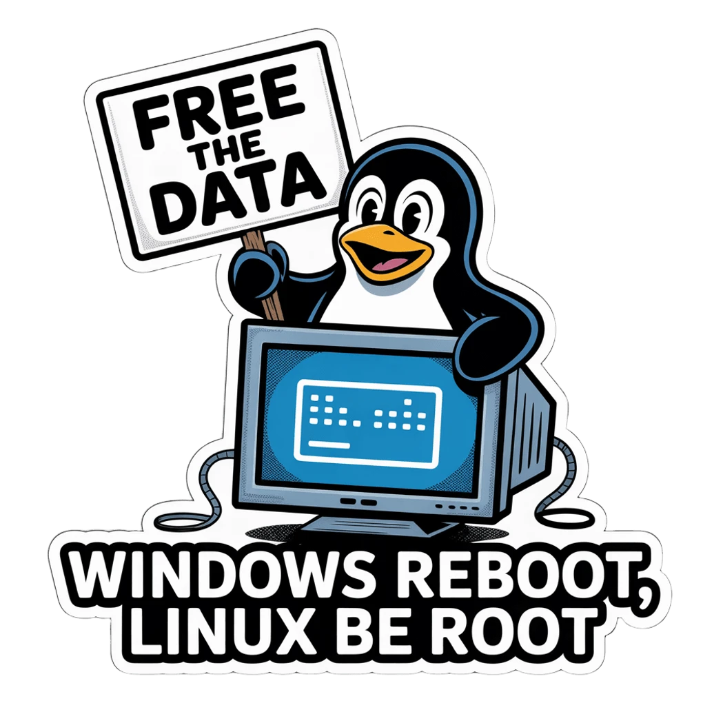 Funny Linux Penguin Free the Data Sticker