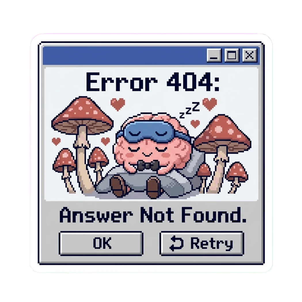 Retro Error 404 Sleeping Brain with Mushrooms Sticker