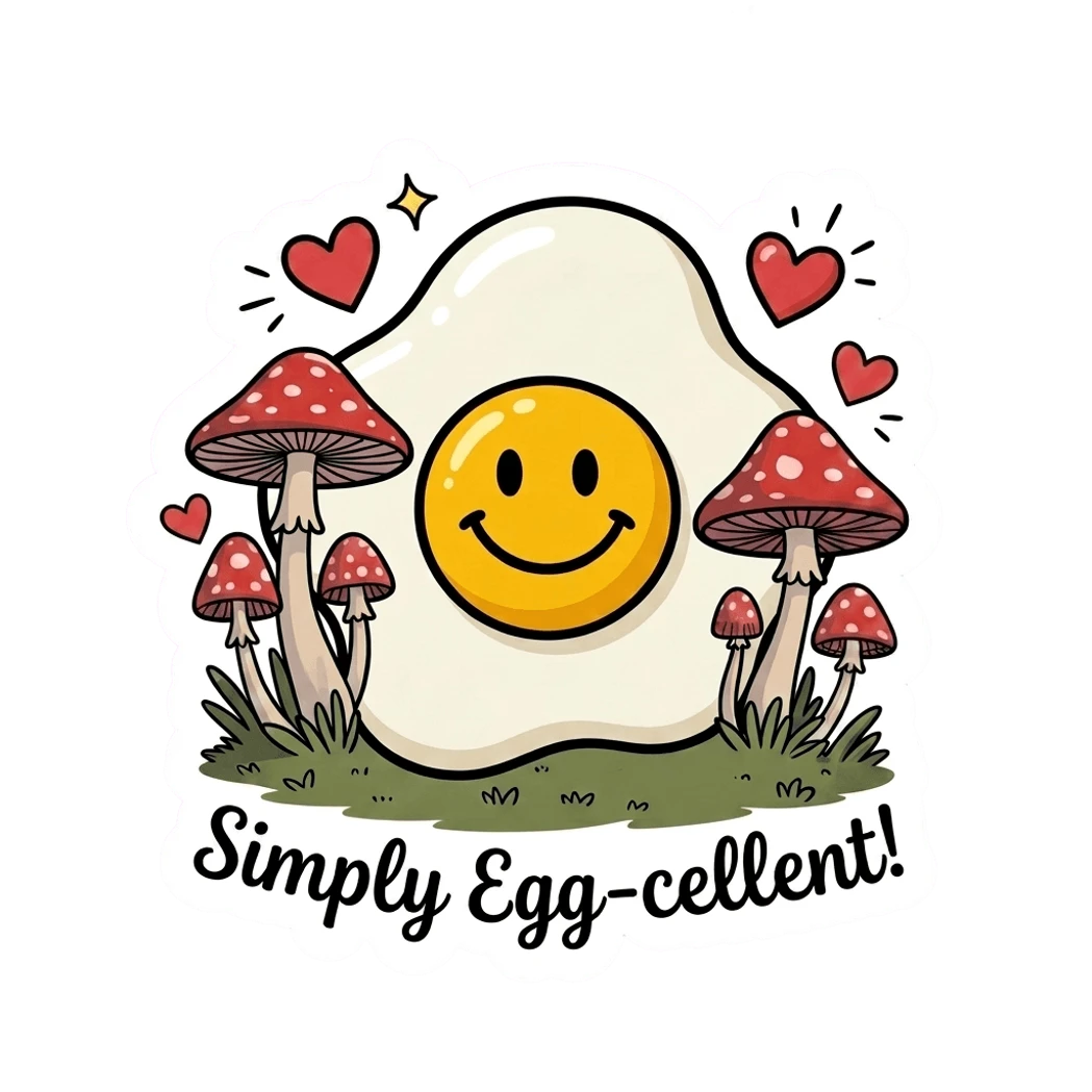 Cute Smiley Egg with Mushrooms Vinyl Sticker