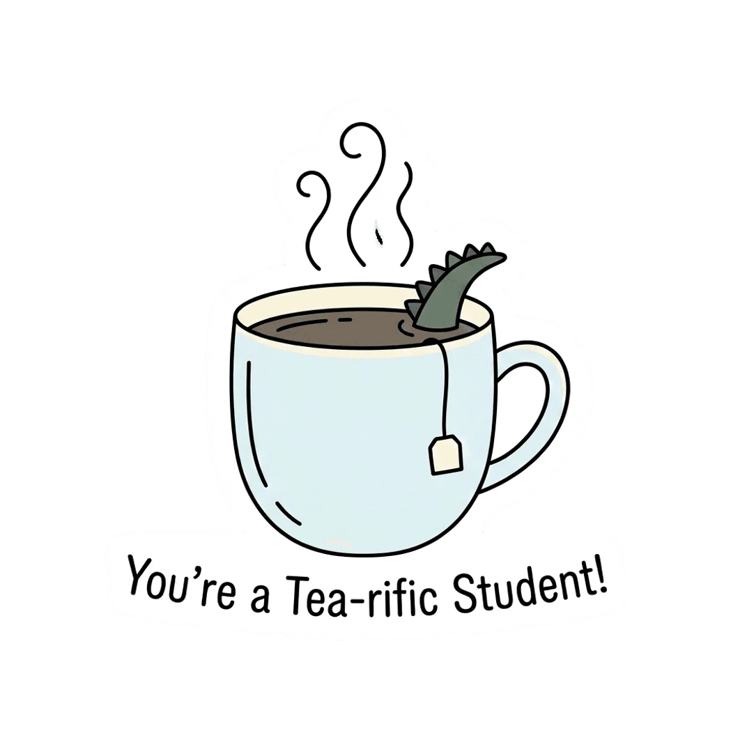 Tea-rific Student Dinosaur Tea Cup Sticker
