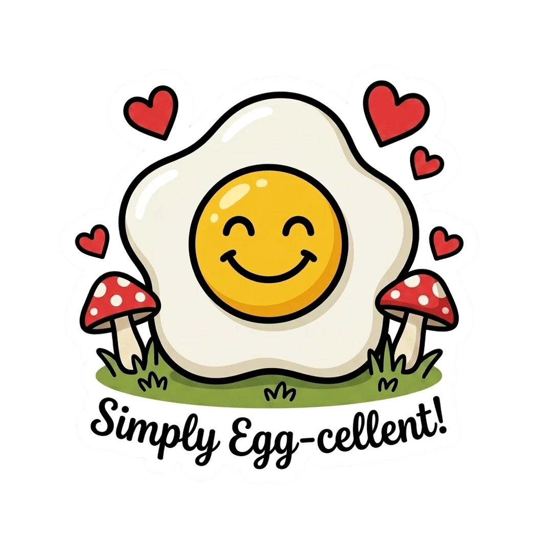 Cute Smiling Egg with Hearts and Mushrooms Sticker