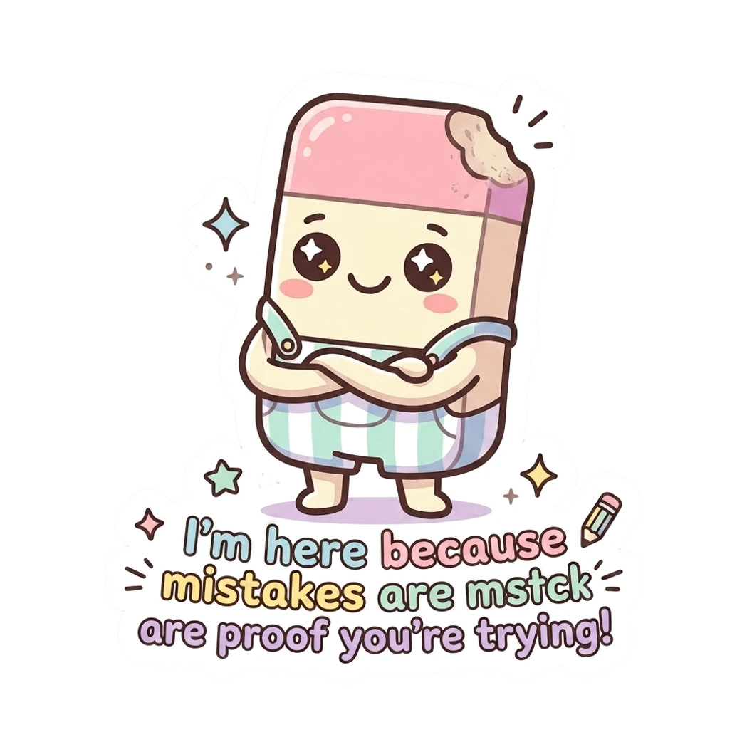 Cute Kawaii Eraser with Inspirational Quote Sticker