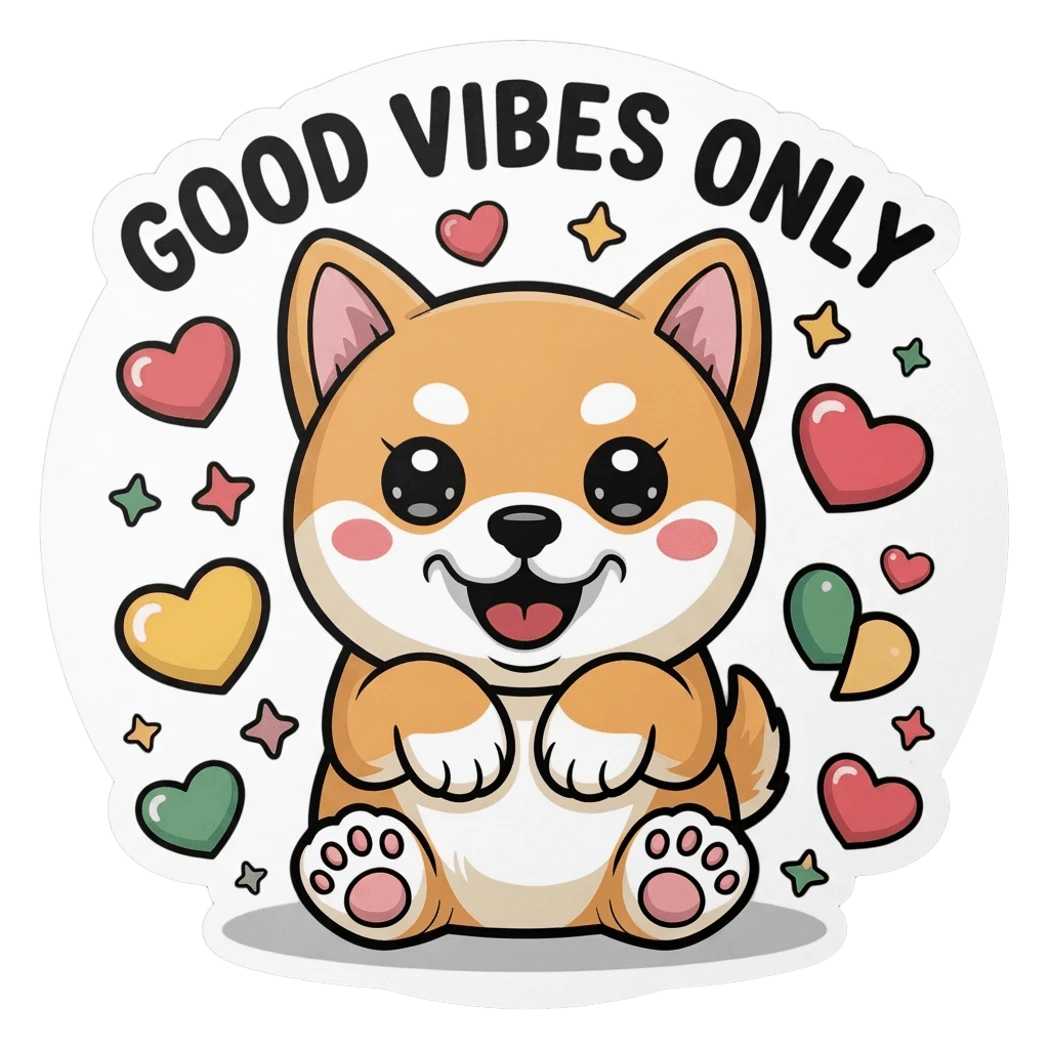 Cute Shiba Inu Good Vibes Only Vinyl Sticker