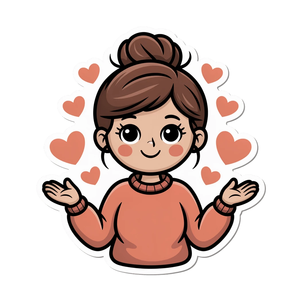 Cute Kawaii Girl with Hearts Vinyl Sticker