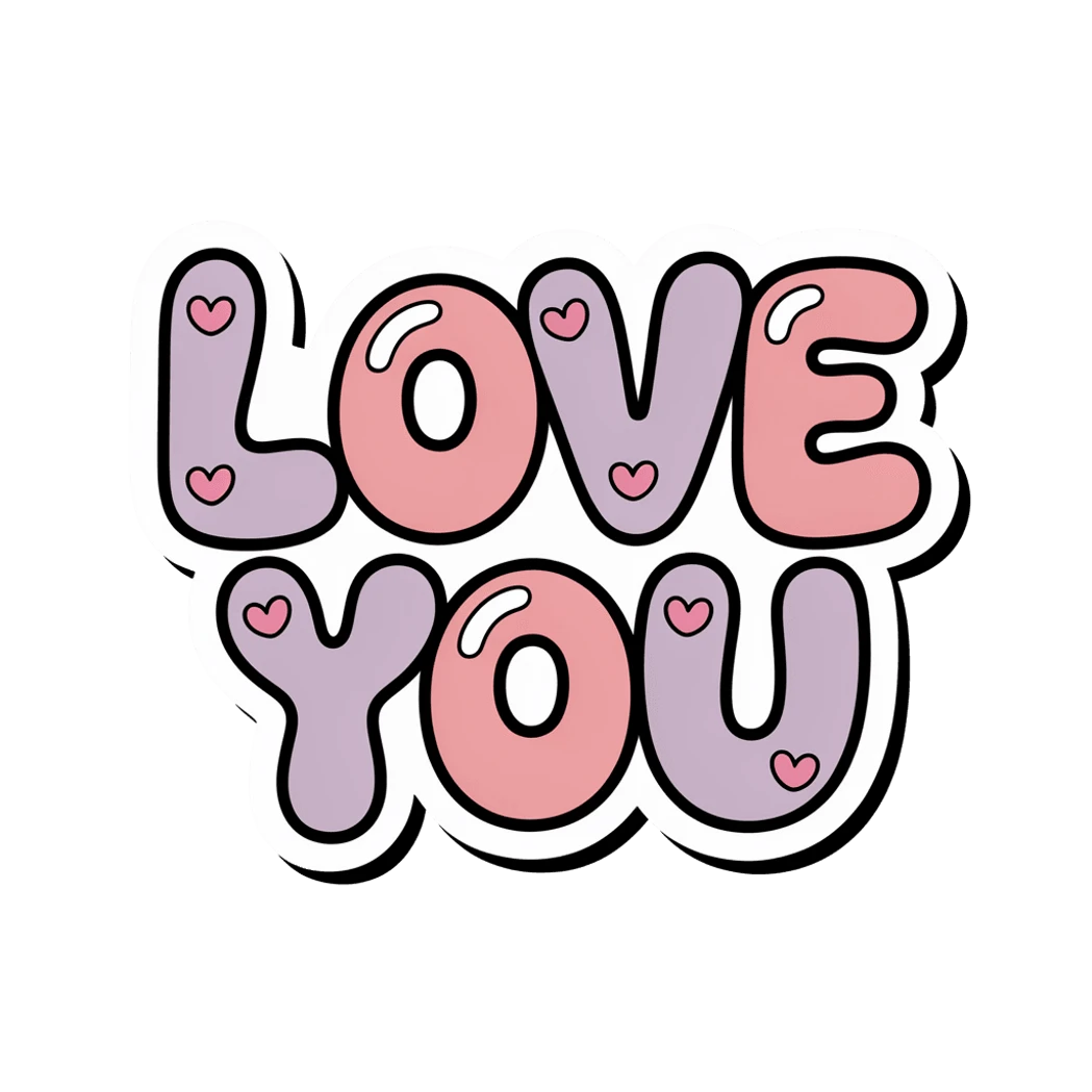 Cute Love You Text with Hearts Vinyl Sticker