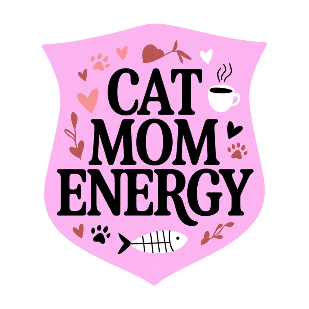 Cat Mom Energy Pink Cute Coffee Vinyl Sticker