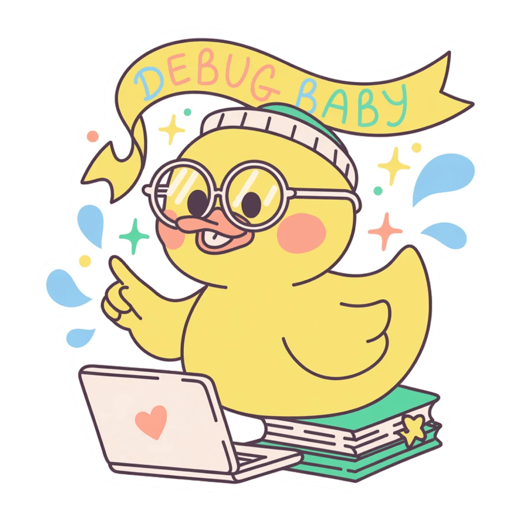 Cute Debug Baby Duck With Laptop Vinyl Sticker