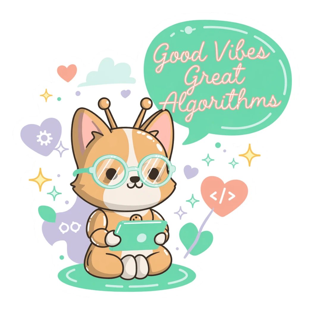 Cute Coding Corgi Good Vibes Great Algorithms Sticker