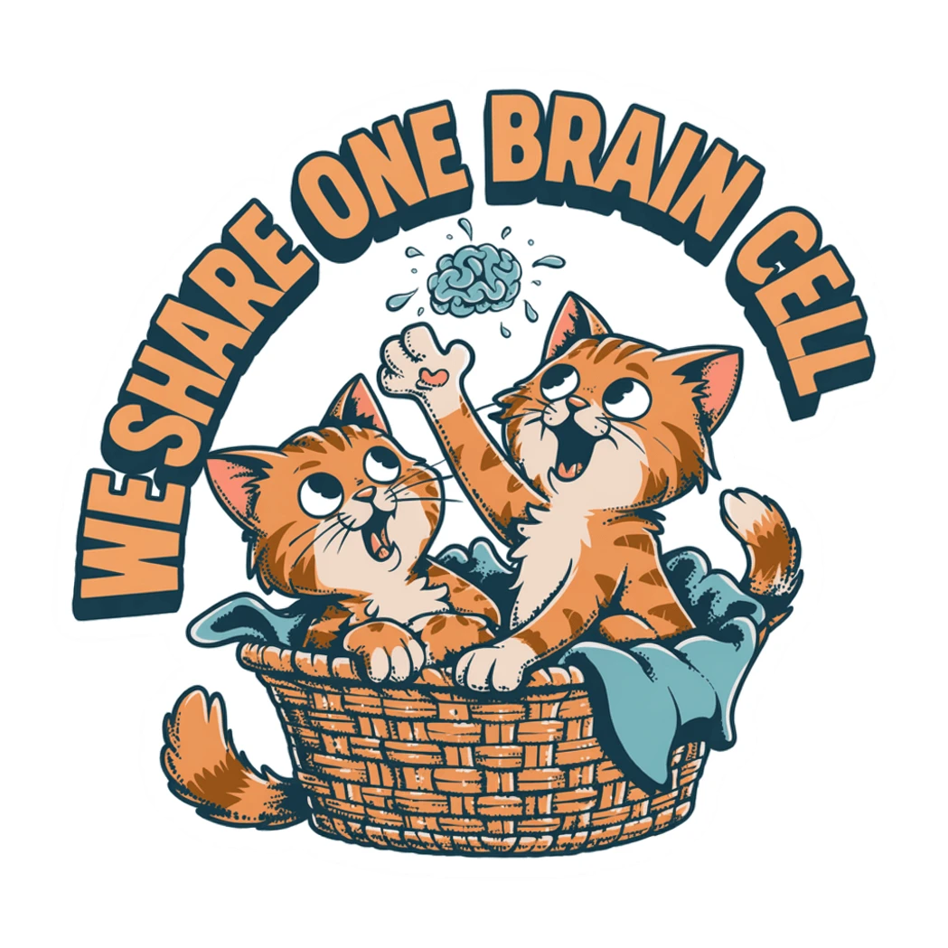 Funny Orange Cats We Share One Brain Cell Sticker