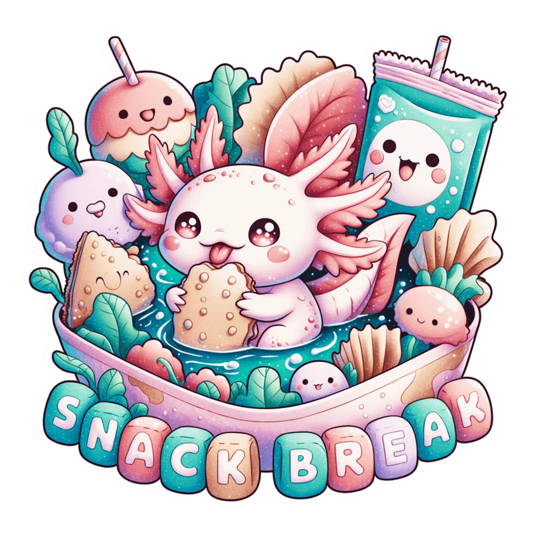 Cute Axolotl Snack Break Kawaii Vinyl Sticker