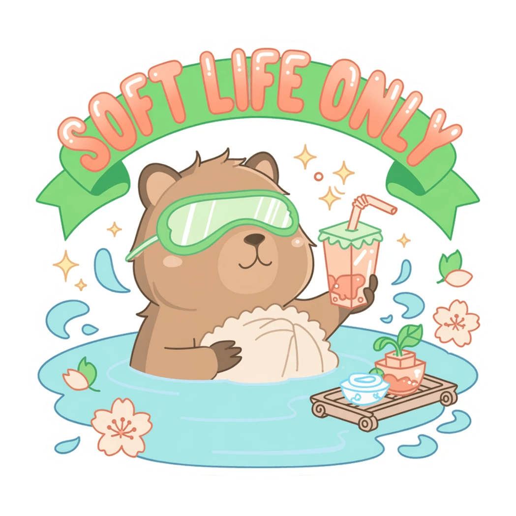 Soft Life Capybara Spa Drink Cute Vinyl Sticker