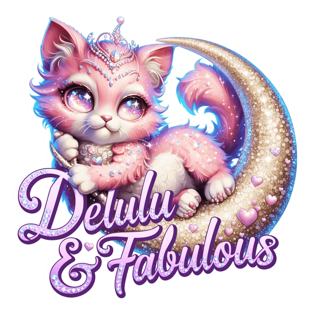 Pink Princess Kitten on Moon Delulu Fabulous Sticker