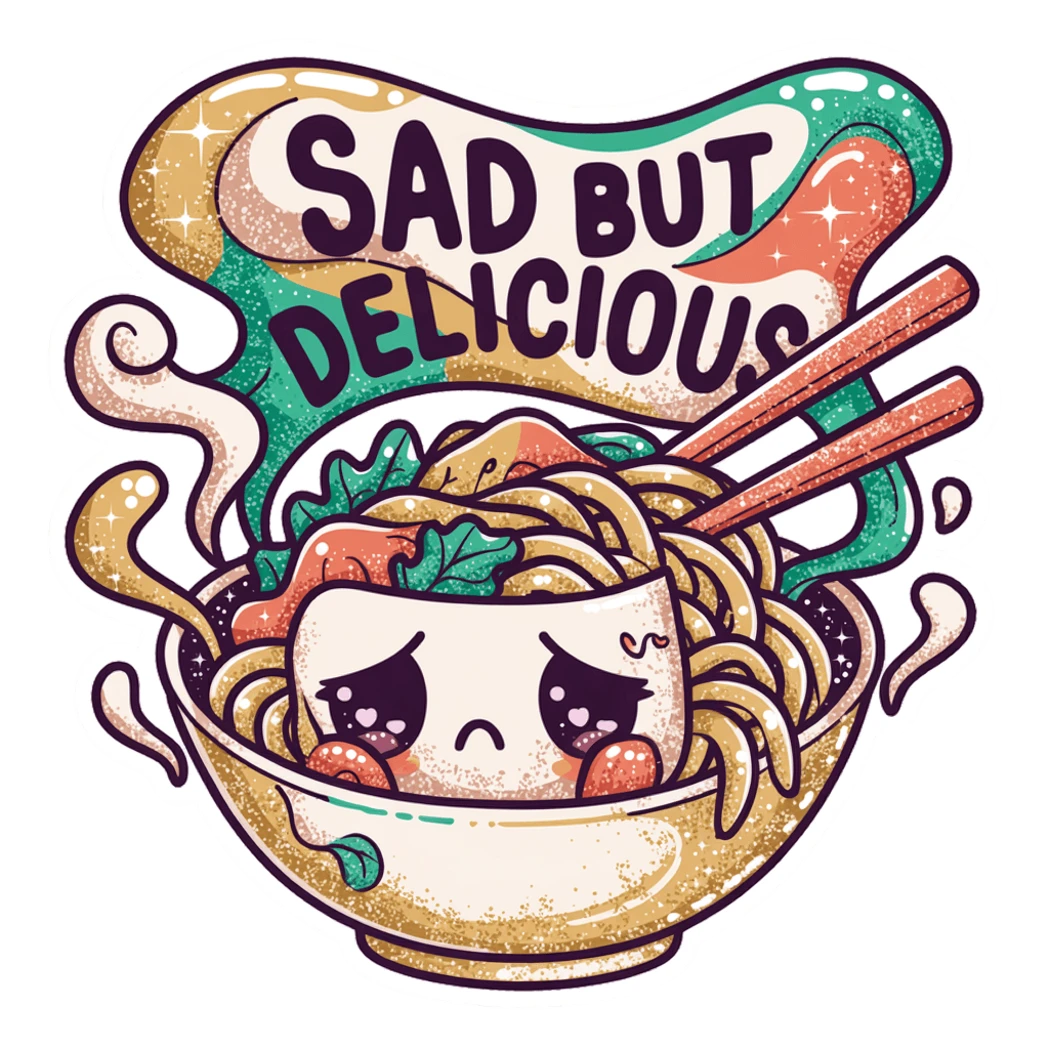 Sad But Delicious Kawaii Ramen Bowl Sticker