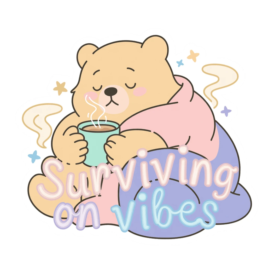 Cute Bear Surviving on Vibes Coffee Vinyl Sticker