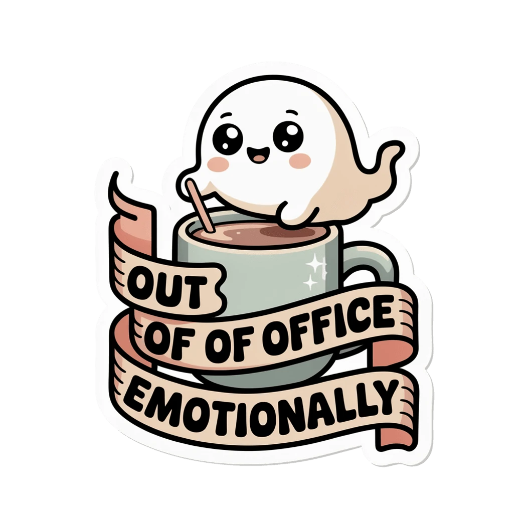 Cute Ghost Coffee Out of Office Emotionally Sticker