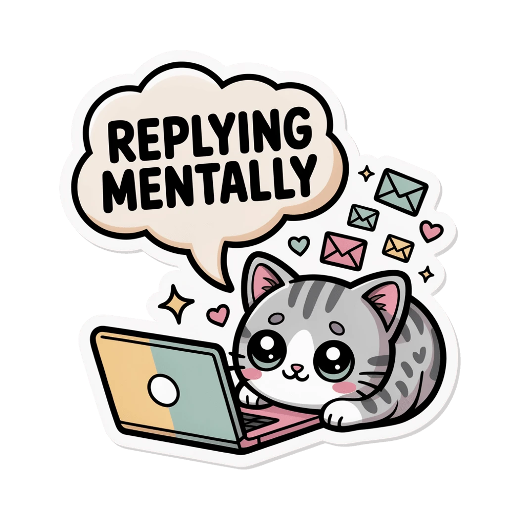 Replying Mentally Cat Laptop Vinyl Sticker
