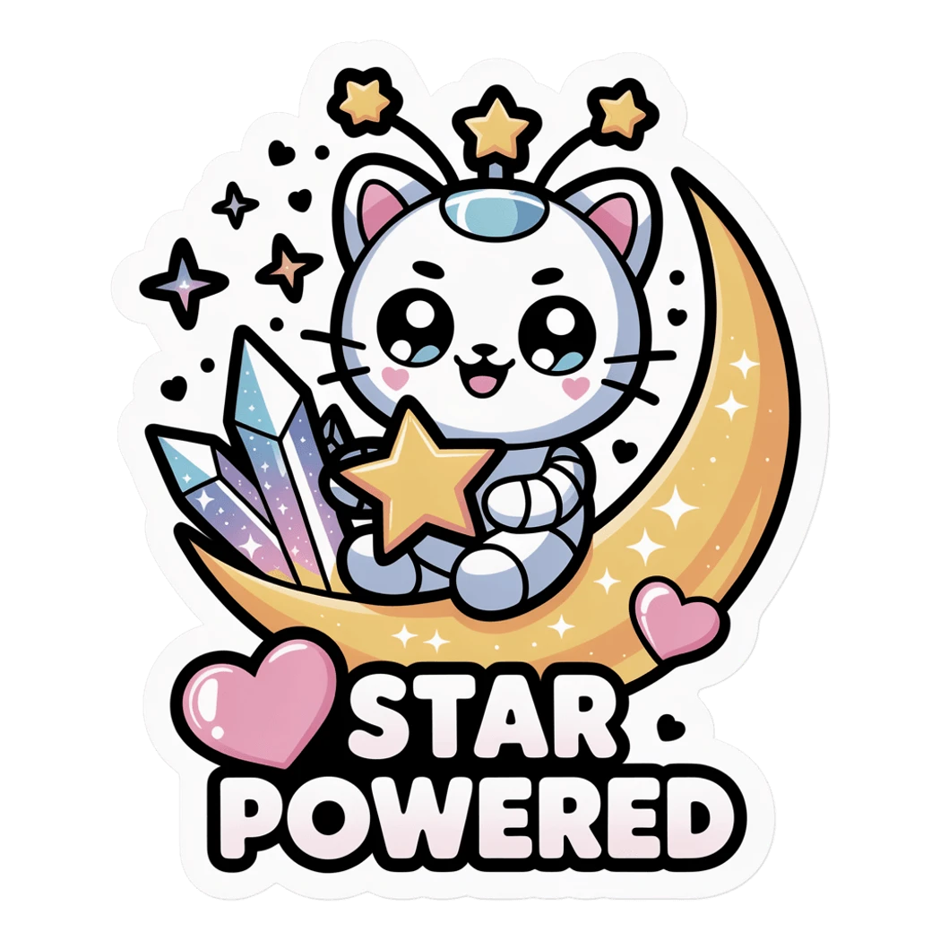 Star Powered Robot Cat Moon Crystal Sticker