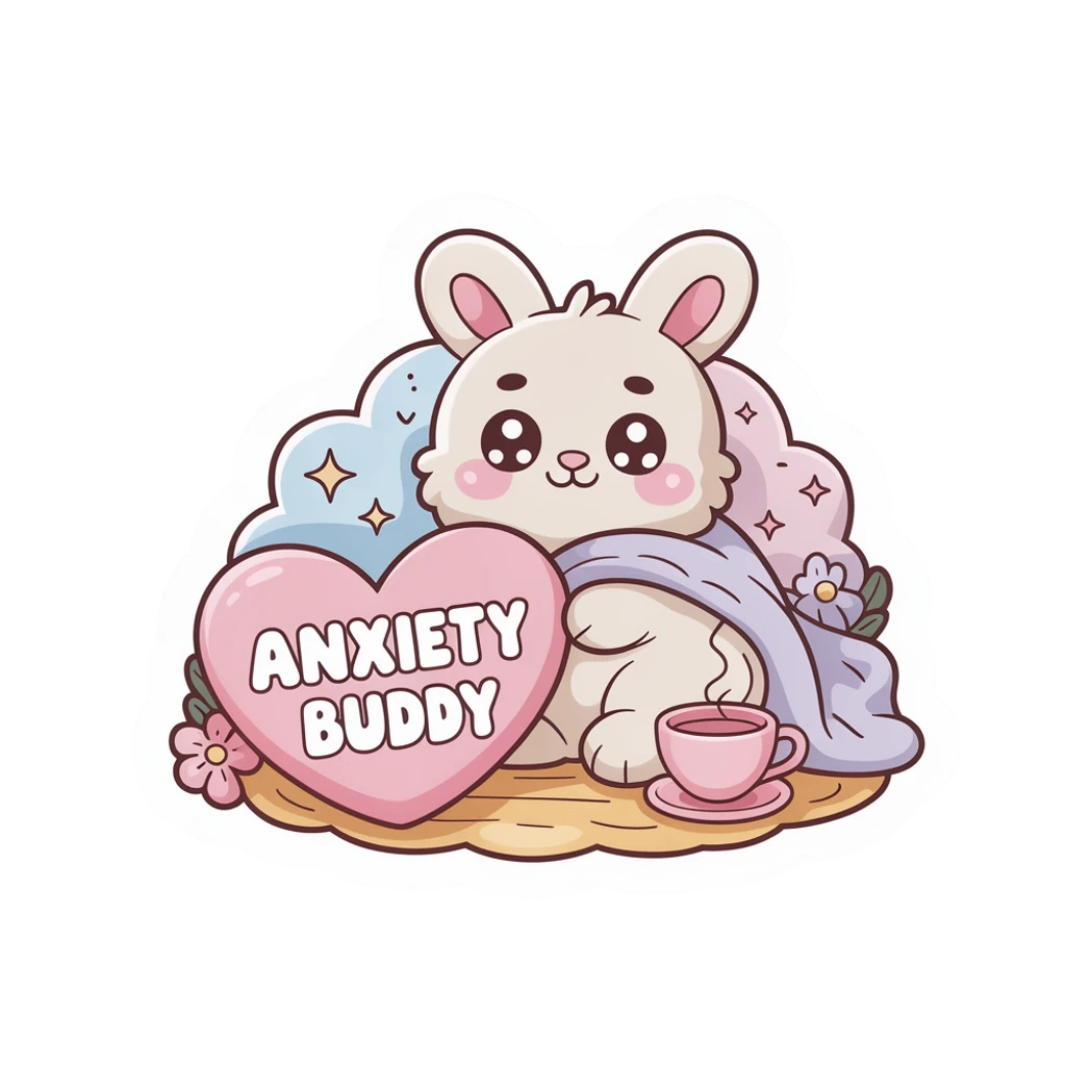 Cute Anxiety Buddy Bunny Heart Vinyl Sticker