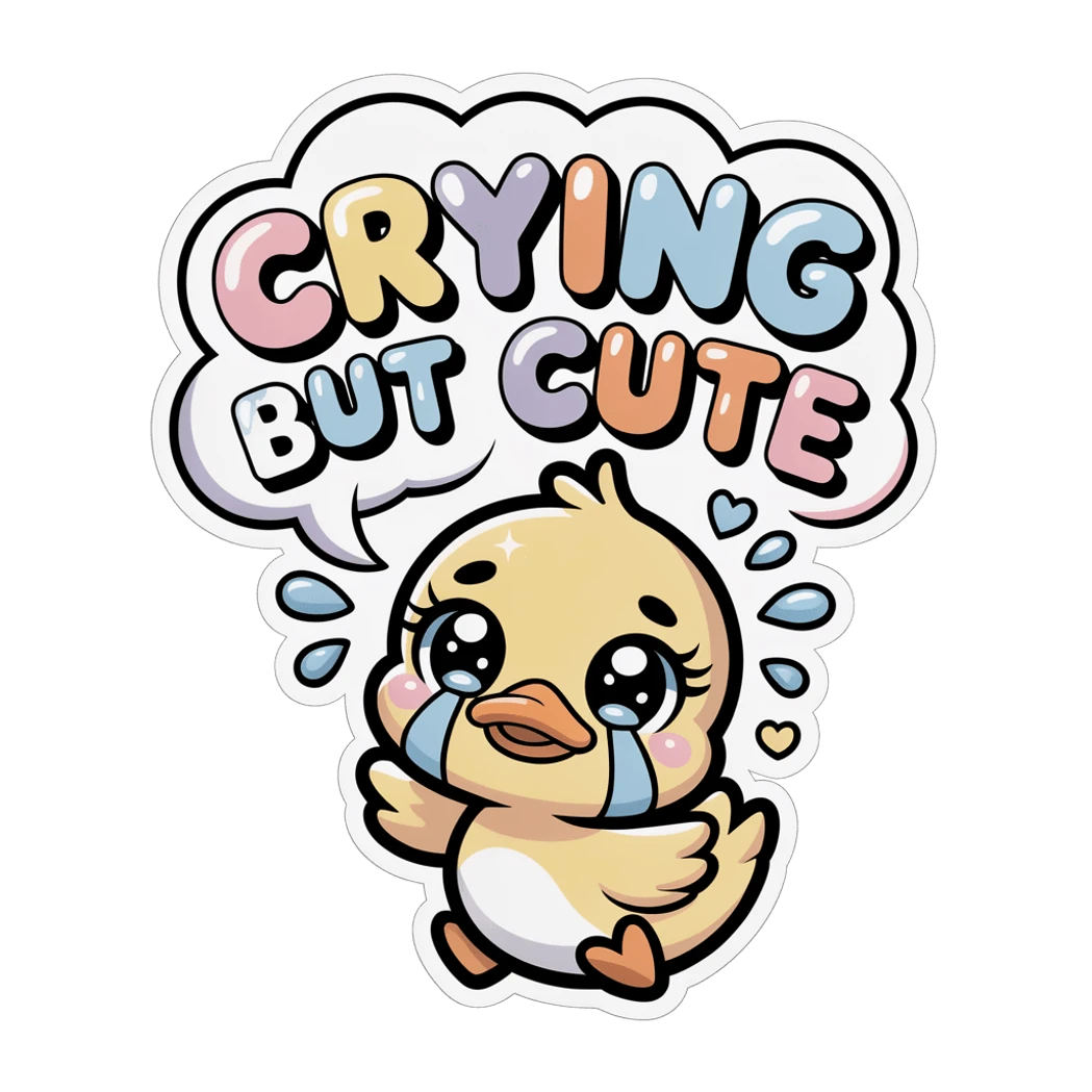 Crying But Cute Kawaii Duck Vinyl Sticker