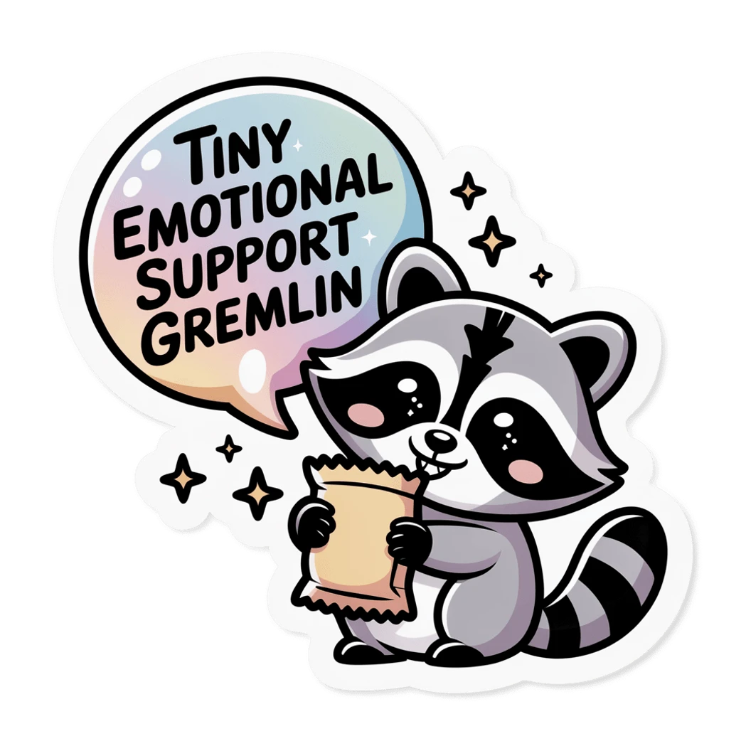 Cute Emotional Support Gremlin Raccoon Vinyl Sticker