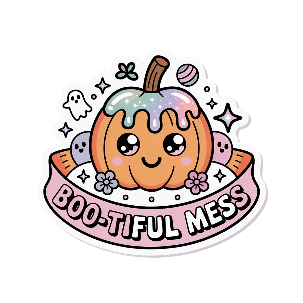 Kawaii Pastel Pumpkin Boo-tiful Mess Halloween Sticker