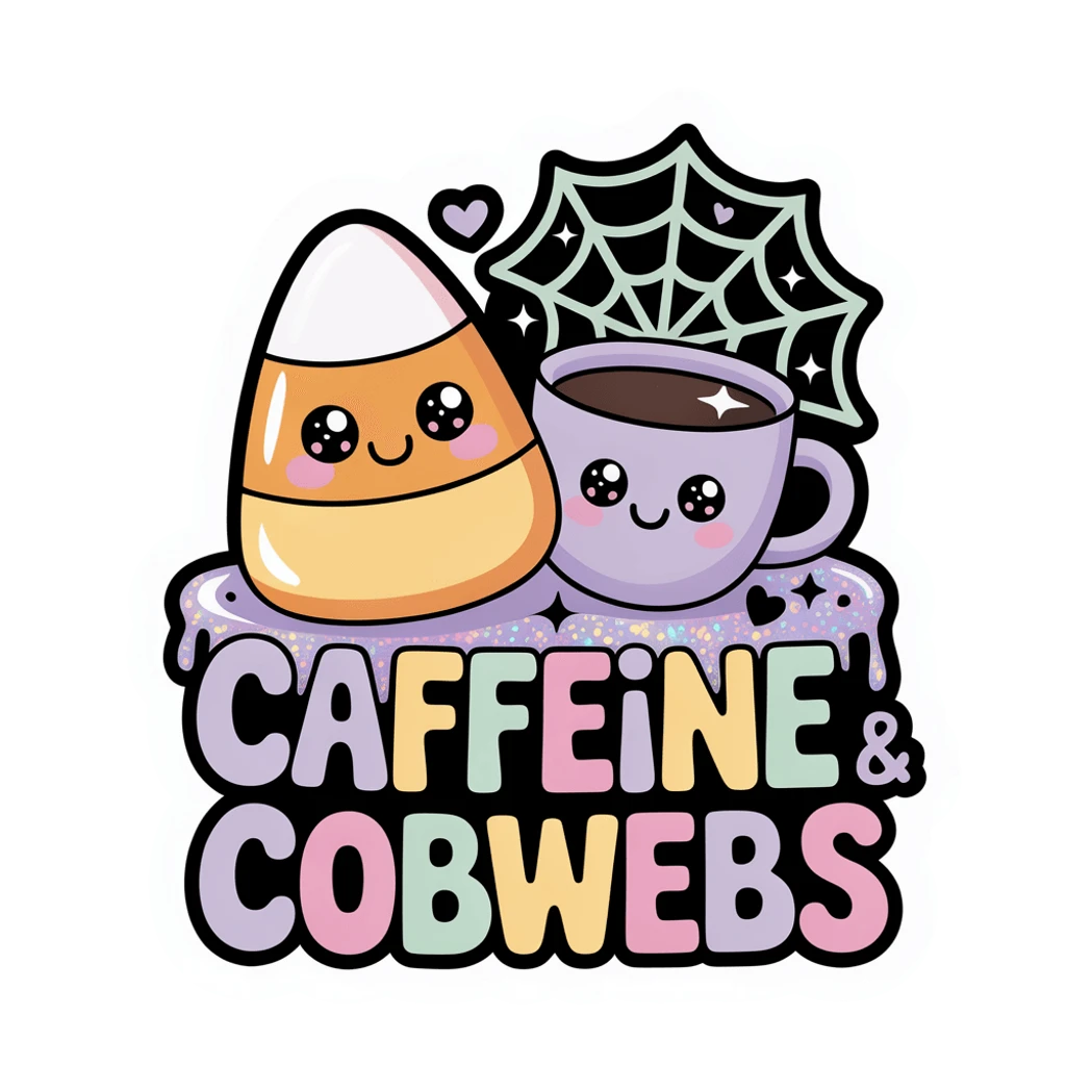 Kawaii Caffeine and Cobwebs Halloween Vinyl Sticker