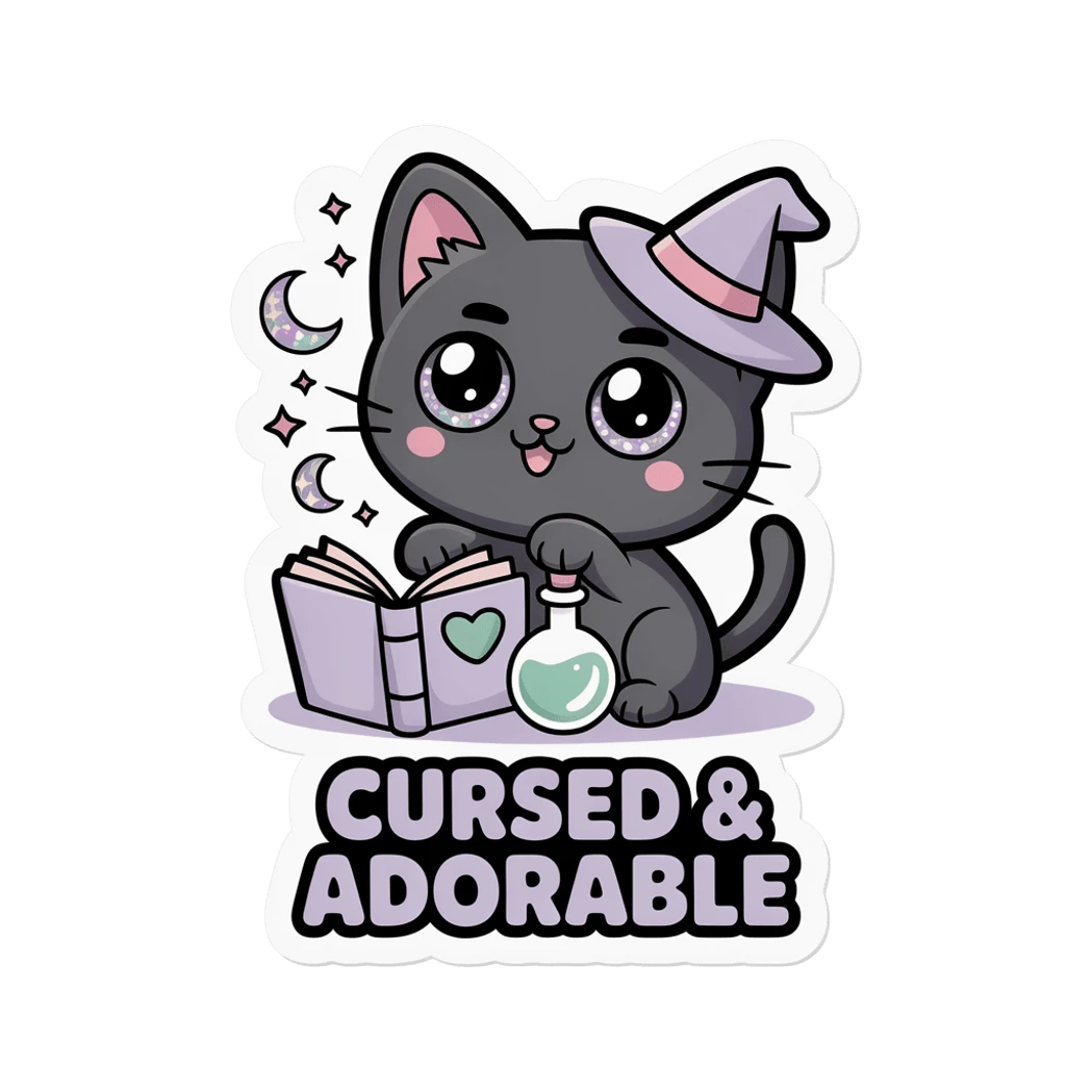 Kawaii Witch Cat Cursed and Adorable Sticker
