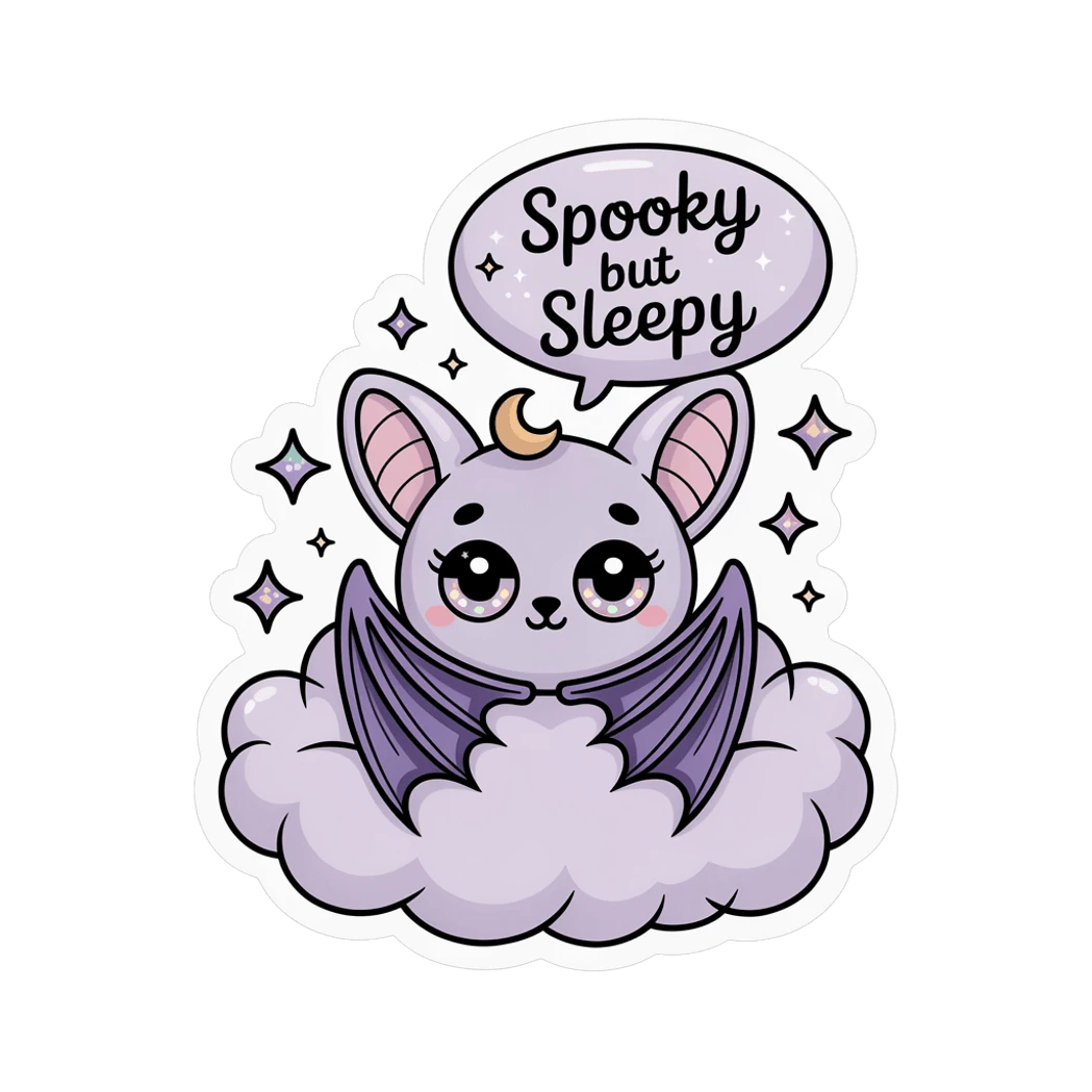 Kawaii Spooky but Sleepy Bat Vinyl Sticker