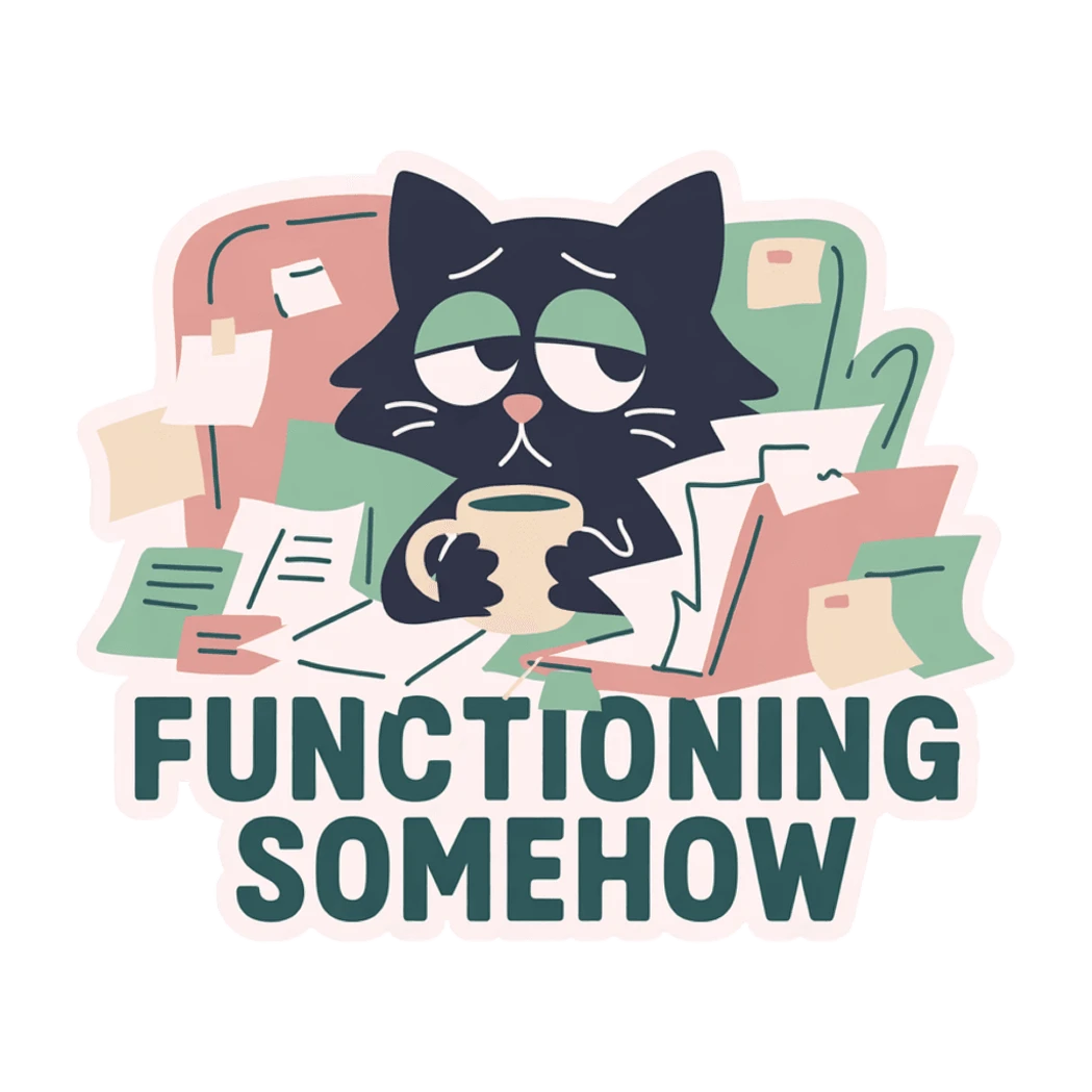 Funny Tired Black Cat Functioning Somehow Sticker