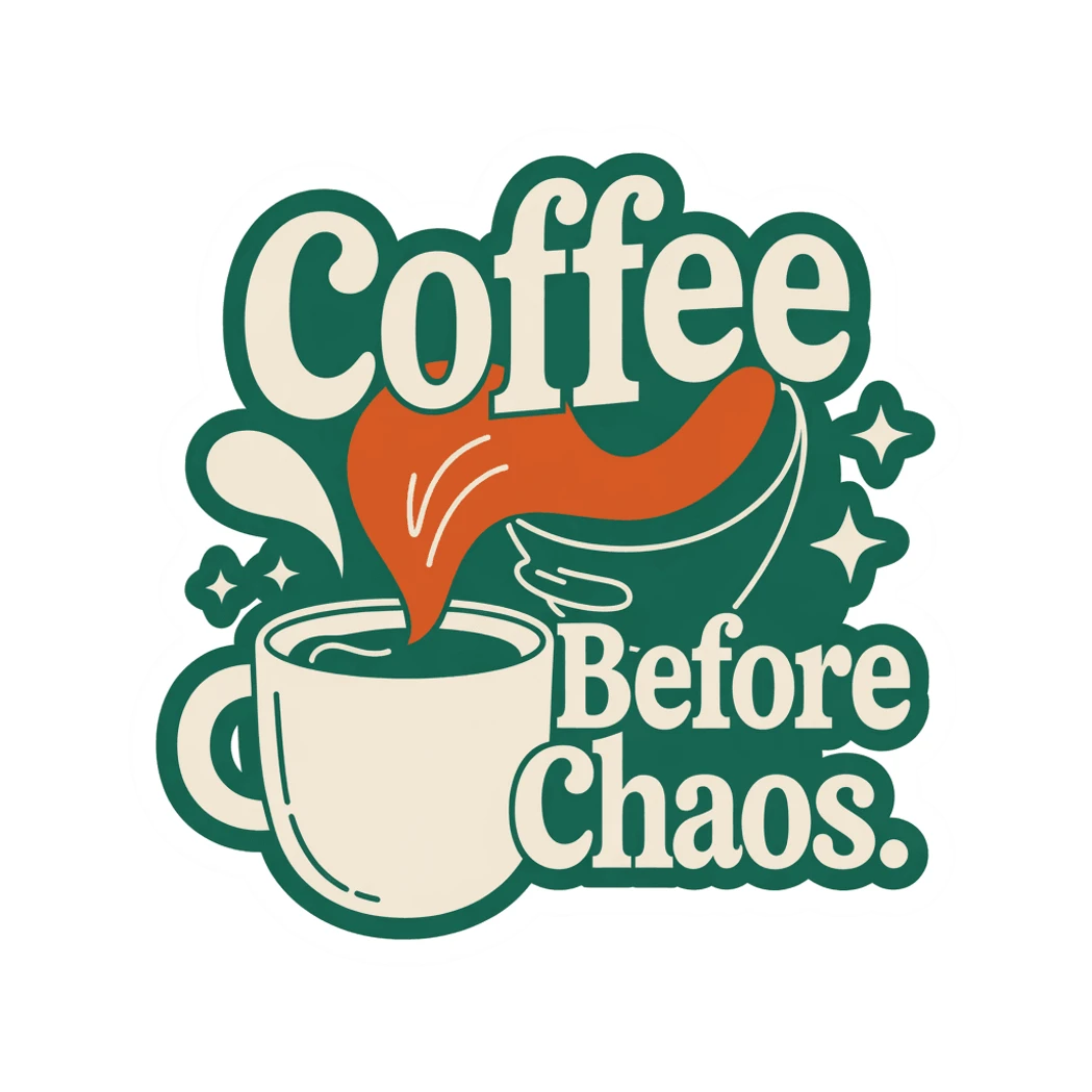 Coffee Before Chaos Retro Funny Coffee Cup Sticker