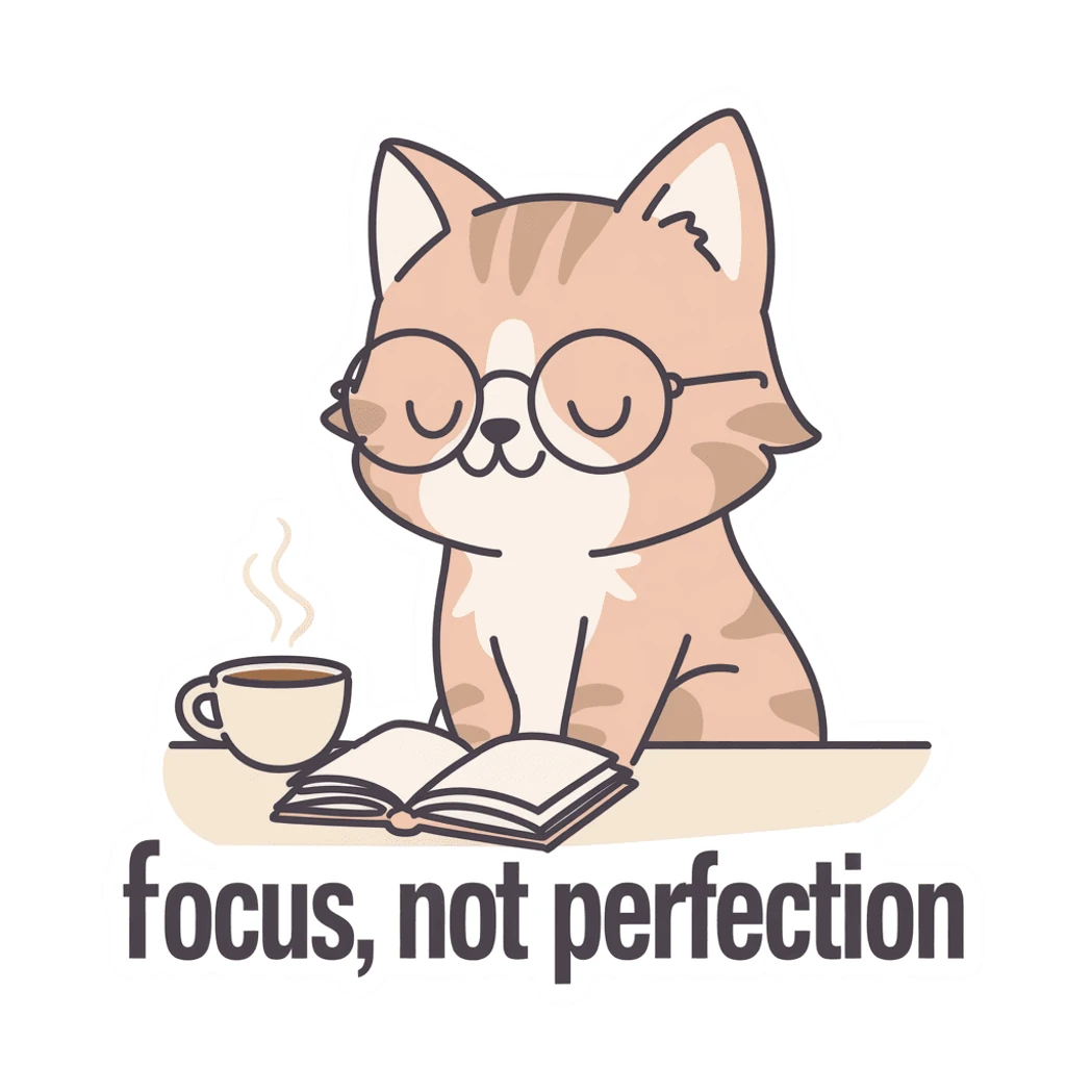 Cute Reading Cat Focus Not Perfection Sticker