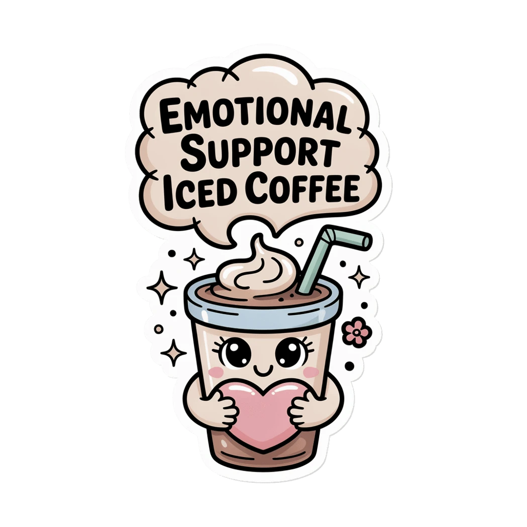 Emotional Support Iced Coffee Kawaii Vinyl Sticker