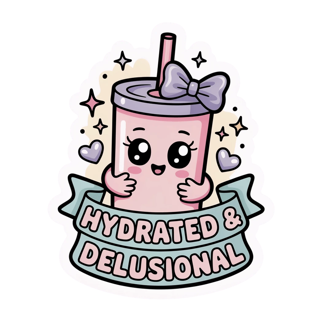 Hydrated and Delusional Kawaii Tumbler Vinyl Sticker