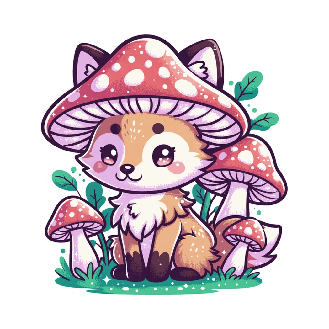 Cute Fox Mushroom Forest Vinyl Sticker