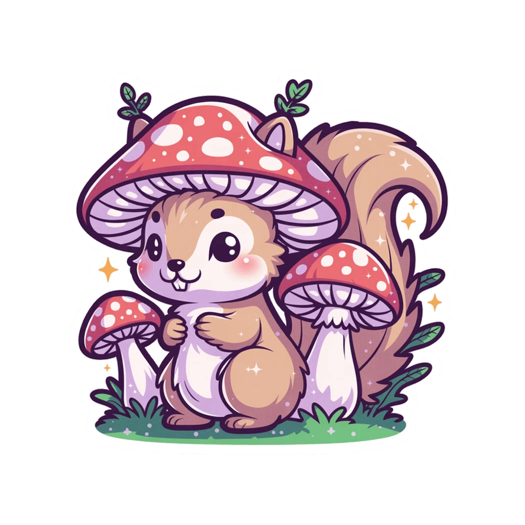 Cute Mushroom Squirrel Kawaii Vinyl Sticker