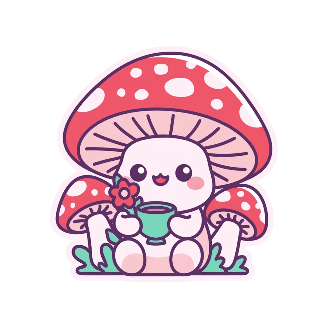 Cute Kawaii Amanita Mushroom With Tea Vinyl Sticker