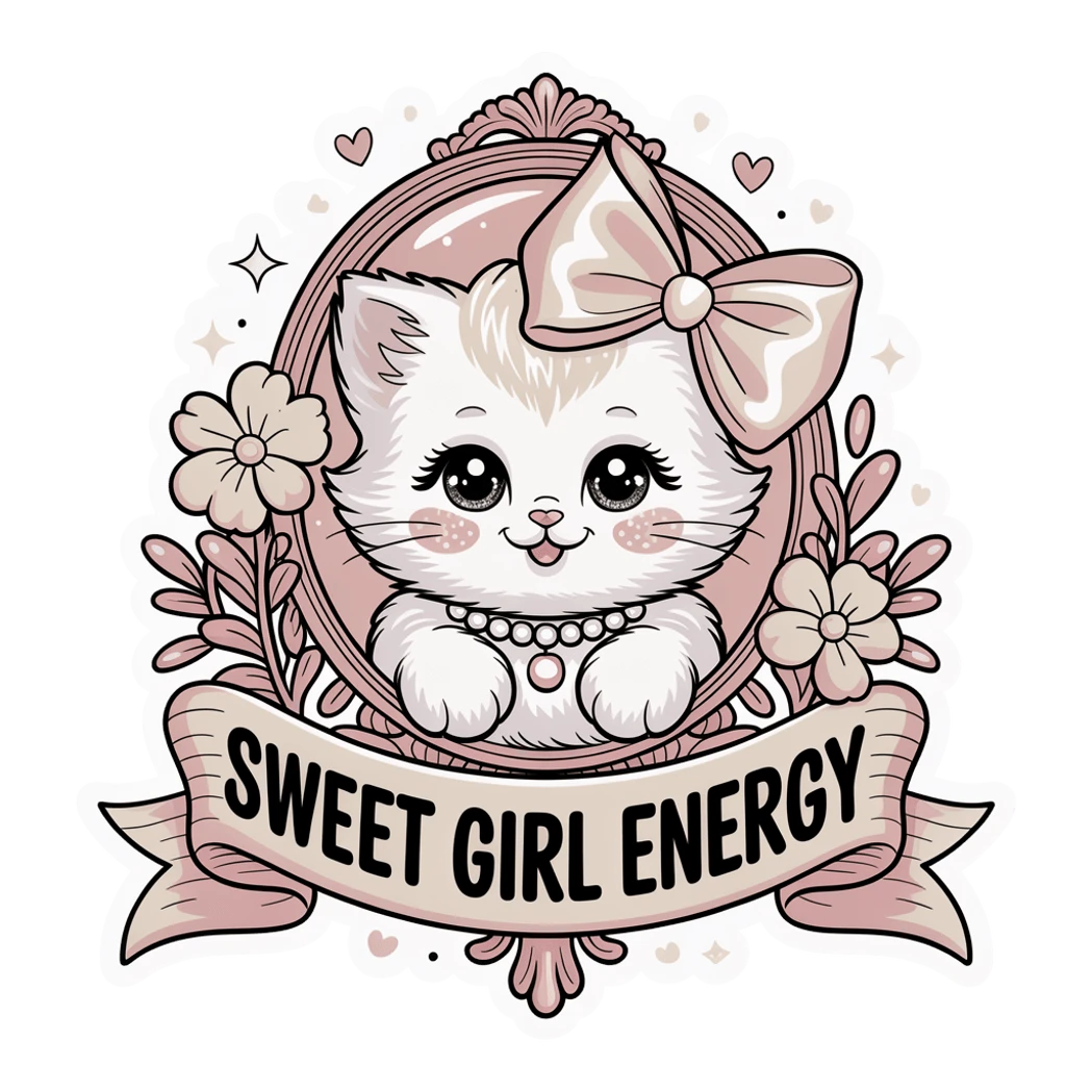 Sweet Girl Energy White Kitten Coquette Vinyl Sticker