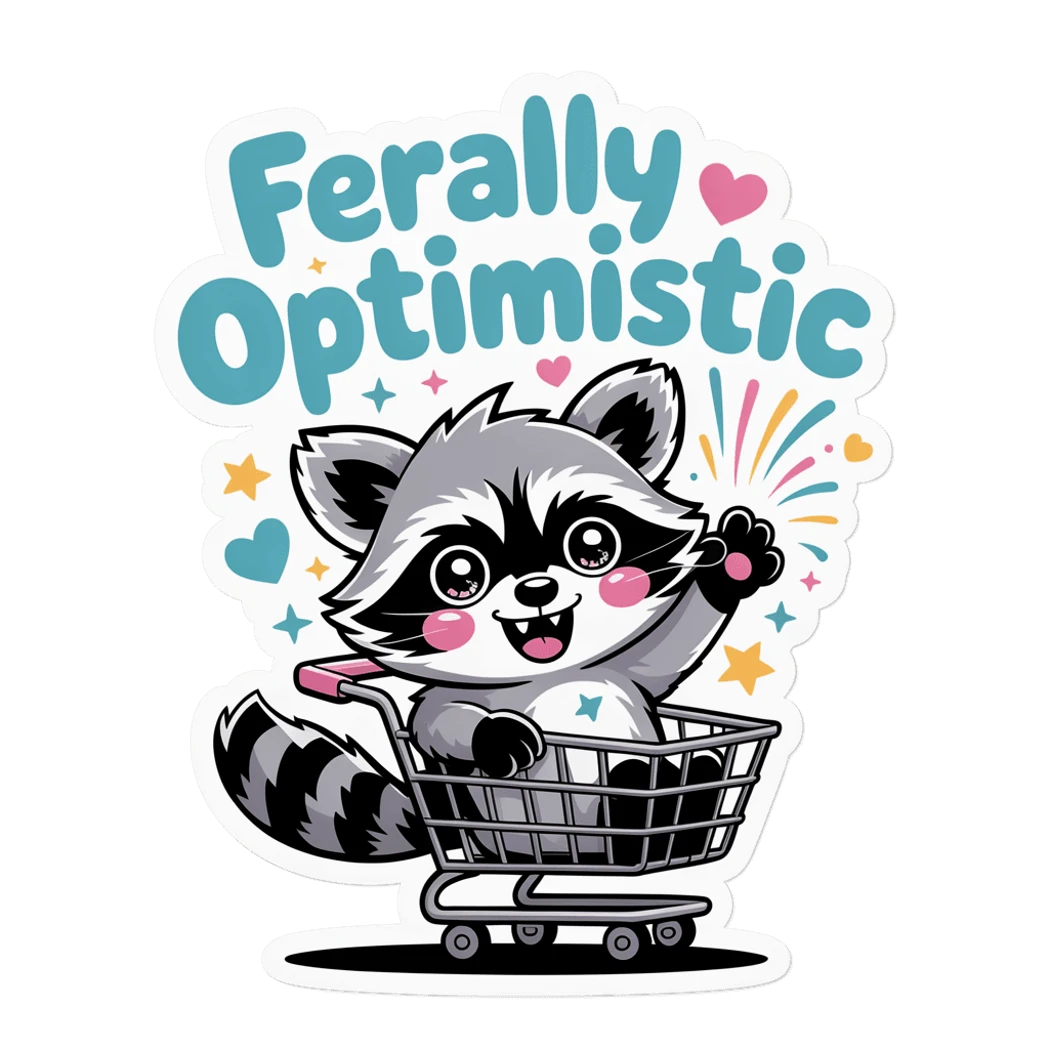 Ferally Optimistic Raccoon Cart Sticker