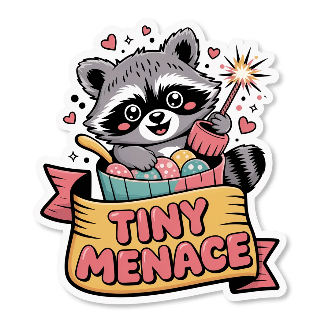 Tiny Menace Raccoon Firecracker Cartoon Sticker