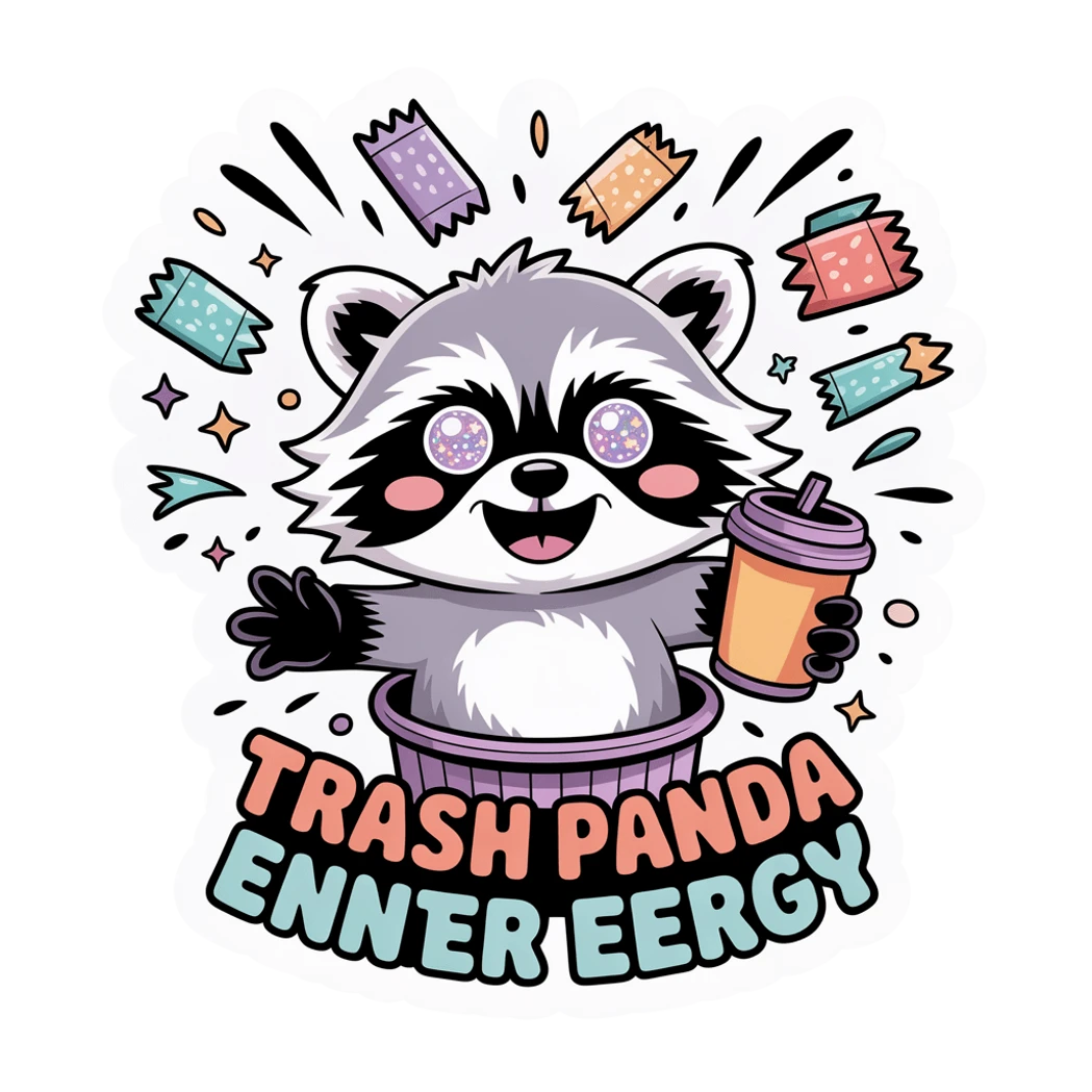 Funny Trash Panda Energy Raccoon Coffee Vinyl Sticker
