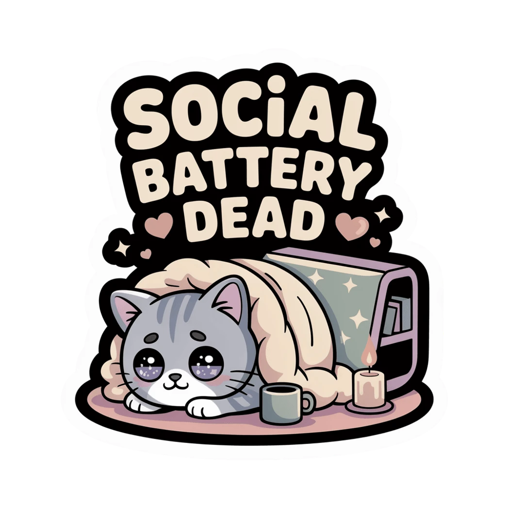 Social Battery Dead Cozy Cat Introvert Sticker